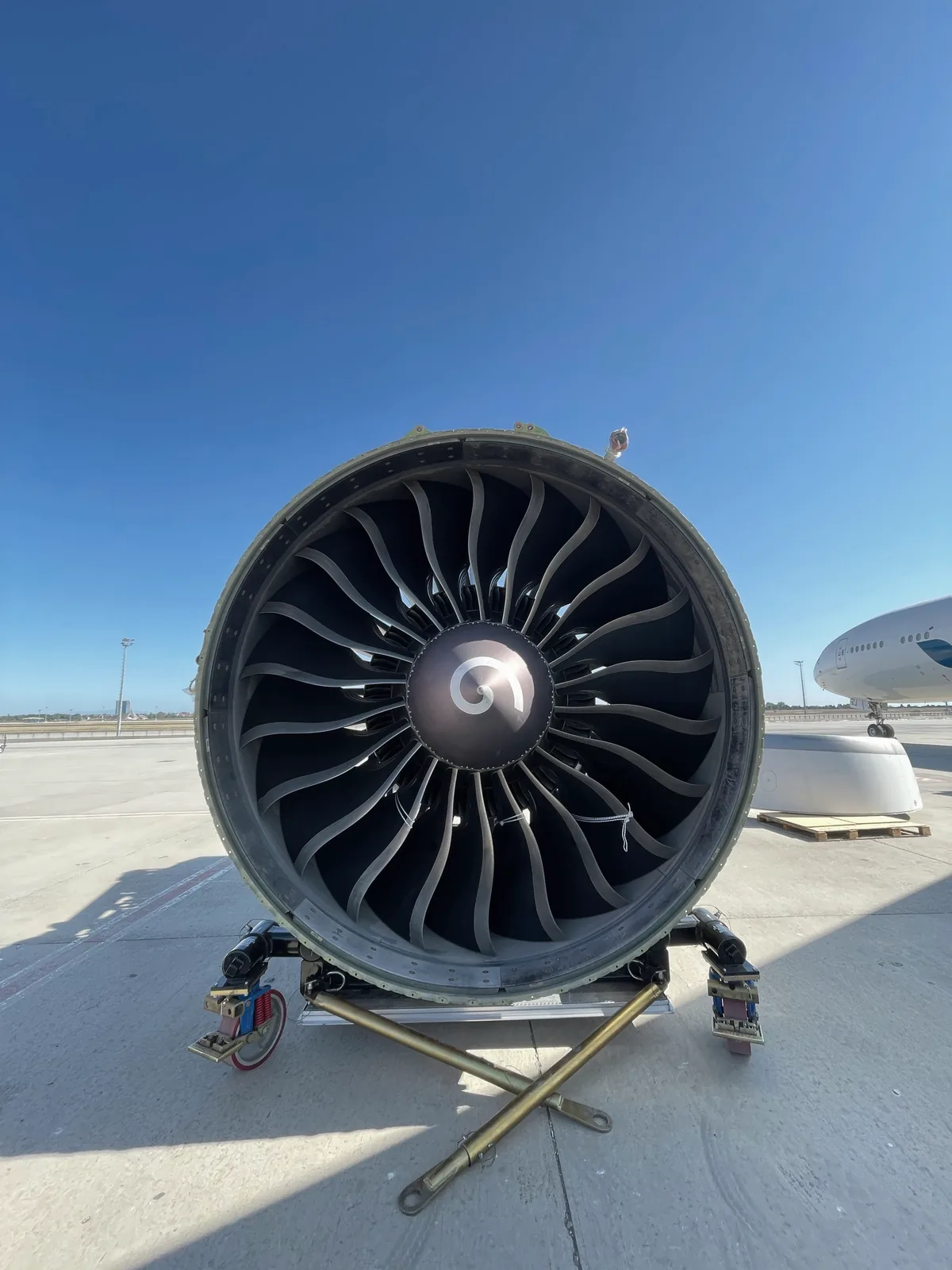 Jet engine positioned for inspection